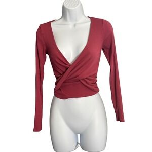 Red By Kiss Ribbed Twist Front Long‎ Sleeve Crop Top Women's XS